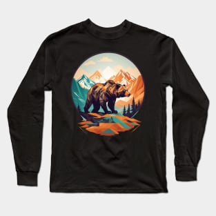 Geometric Bear In Mountains Long Sleeve T-Shirt